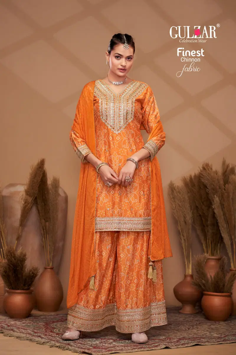 Bandhrej By Gulzar Chinnon With Embroidery Work Top Pant With Dupatta Online Wholesale